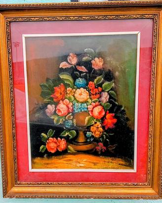 Quadro vaso e fiori antico dipinto a mano a olio.