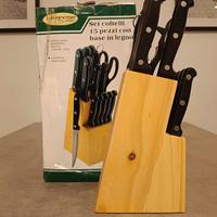 Set Coltelli Cucina 15 Pezzi con Ceppo in Legno -
