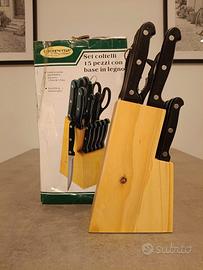 Set Coltelli Cucina 15 Pezzi con Ceppo in Legno -