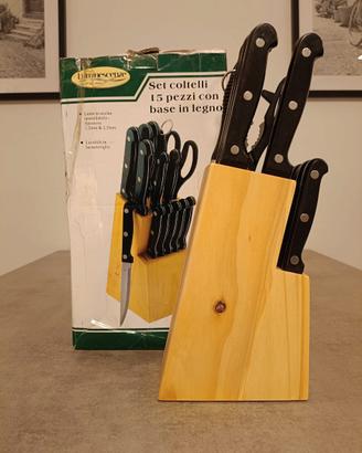 Set Coltelli Cucina 15 Pezzi con Ceppo in Legno -