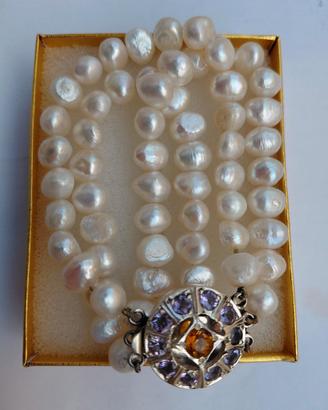 Bracciale con chiusura di ametista, perle di fiume