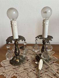 Coppia abat-jour vintage in ottone e cristallo