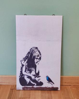 Quadro Banksy "Girl with Blue Bird" su tela