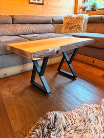 Tavolino artigianale in quercia massello e ferro