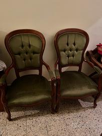 Poltrone vintage legno e velluto verde