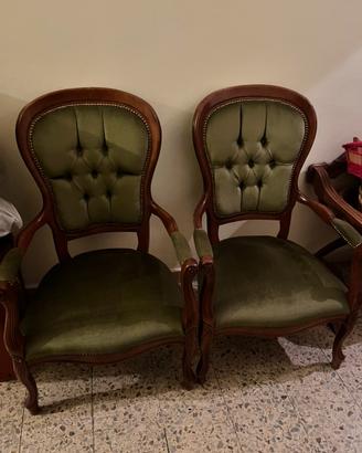 Poltrone vintage legno e velluto verde