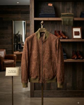 Giubbotto bomber in camoscio marrone stile vintage