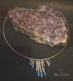 girocollo rigido, acciaio, acquamarina,agata,