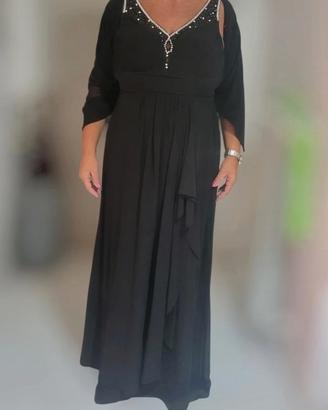 Abito lungo elegante – Nero con dettagli gioiello 