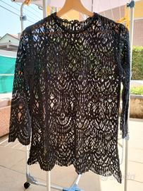 Top Camicia Nero in pizzo Zara M