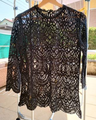 Top Camicia Nero in pizzo Zara M