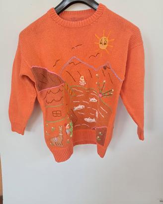 Maglione vintage girocollo, stile andino