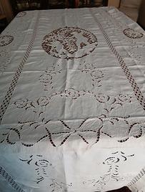 antica tovaglia rettangolare in puro lino 