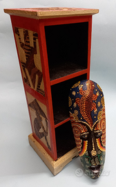 Mobiletto porta cd legno stile etnico maschera