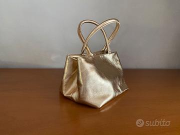 Piccola borsa color oro, due manici, Mortarotti