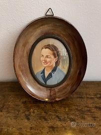 Quadretto ritratto vintage dipinto a mano