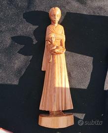 Antica scultura in legno Madonna con bambino