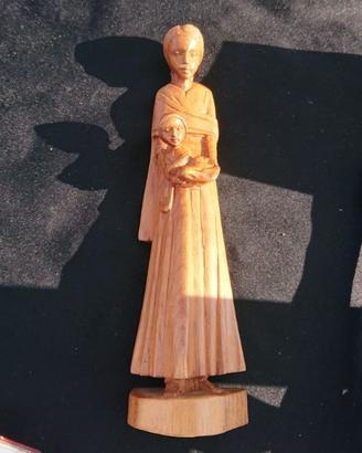 Antica scultura in legno Madonna con bambino