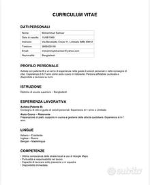 Operaio ,Magazziniere,Aiuto Cuoco,Pulizie