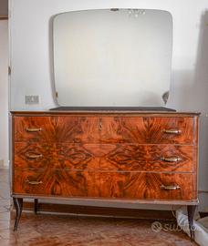 Comò vintage in radica con specchiera