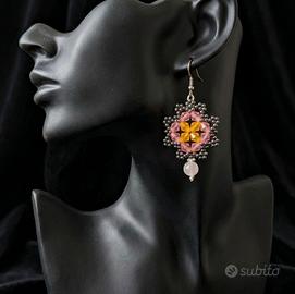 Orecchini Vintage Neo-barocco Gemme Quarzo rosa