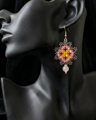 Orecchini Vintage Neo-barocco Gemme Quarzo rosa