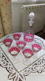 6 bicchieri in vetro colorato + 1 bottiglia