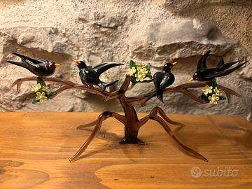 decoro in vetro di Murano famiglia di rondini