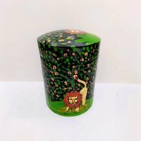 Barattolo cilindrico in legno dipinto a mano con u