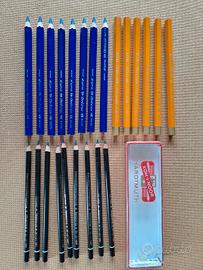 Lotto matite carboncino pastelloni blu e ceramica 