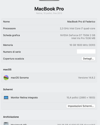 Macbook Pro 15" 16gb/500gb, Display Retina, Sonoma