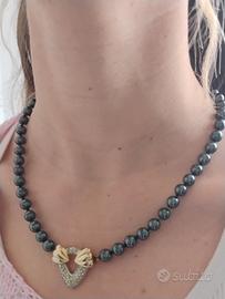 Collana vintage’80 perle vetro grigio annodate