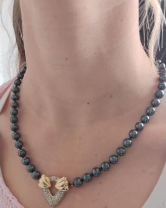 Collana vintage’80 perle vetro grigio annodate