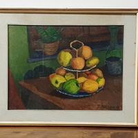 Quadro con pittura ad olio natura morta