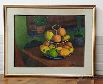 Quadro con pittura ad olio natura morta