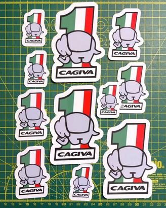 Set di 11 adesivi tipo Cagiva vintage.