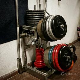 Set pesi palestra e RACK PIEGHEVOLE salvaspazio