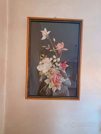 Quadro Vintage - Ricamo Floreale a Mano e Cornice