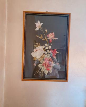 Quadro Vintage - Ricamo Floreale a Mano e Cornice
