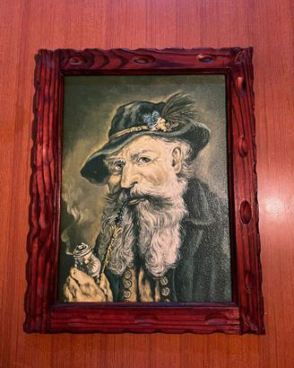 Dipinto a olio vintage con cornicerustica in legno