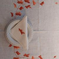 Tovaglia ovale vintage lino ricamo foglie foliage