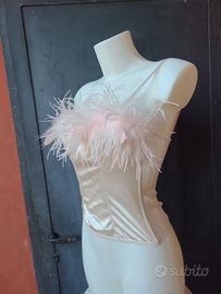 Corpetto top bustino vintage piume Yamamay