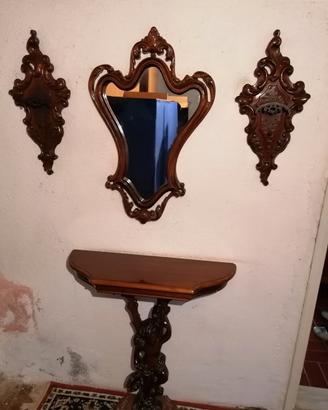 Consolle noce entrata con specchiera attaccapanni