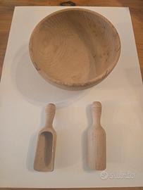 Ciotola e 2 palette in legno cucina