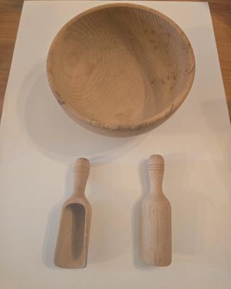 Ciotola e 2 palette in legno cucina