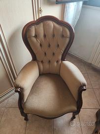 Poltrona Vintage Capitonné in Velluto Beige - Otti
