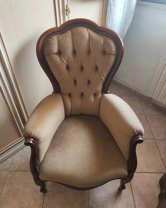 Poltrona Vintage Capitonné in Velluto Beige - Otti