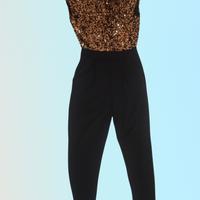 Tuta intera elegante nera con paillettes oro – da 