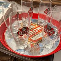 Set di 6 bicchieri birra peroni piu vassoio