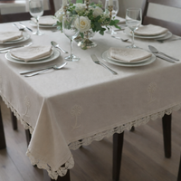 Tovaglia da tavola nuova, in lino, ricamata a mano